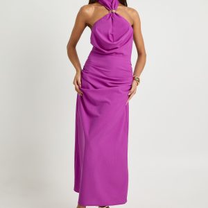 Trim Detail Halterneck Maxi Dress