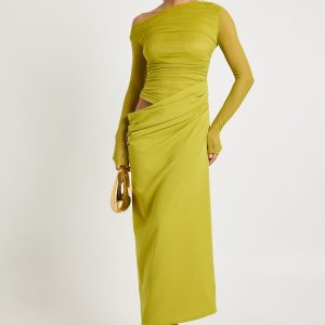 Mesh Mix Draped Midaxi Dress
