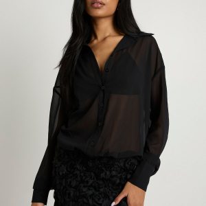 Rose Detail Sheer Shirt Dress