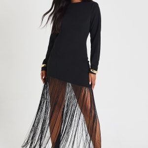 SHOULDER PAD FRINGE MINI DRESS