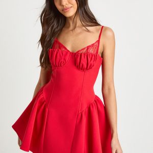 Structured Lace Detail Mini Skater Dress
