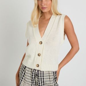 V Neck Knitted Lightweight Button Waistcoat
