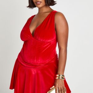 Plus Ruched Bust Drape Front Skater Dress