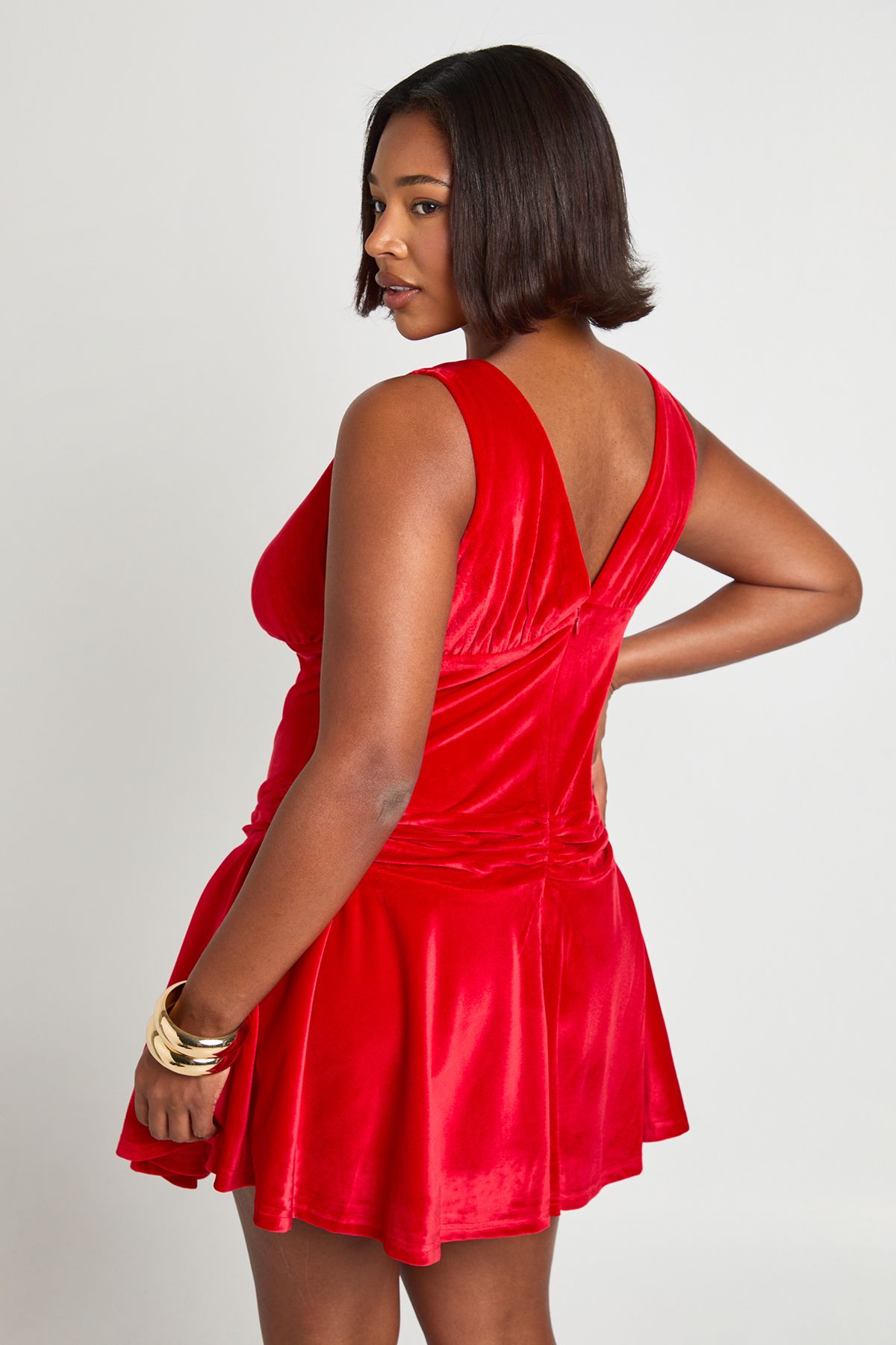 Plus Ruched Bust Drape Front Skater Dress - Image 2