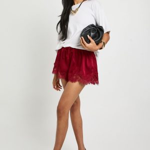 Lace Trim Satin Shorts
