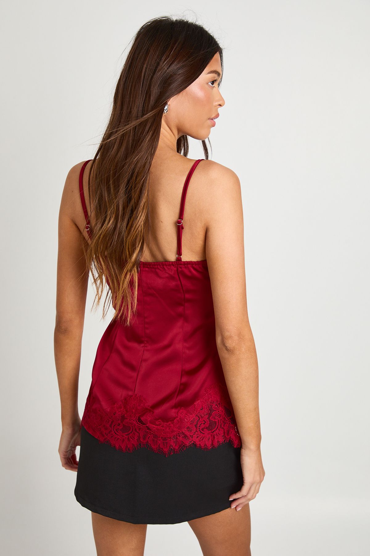 Lace Trim Satin Cami Top - Image 2