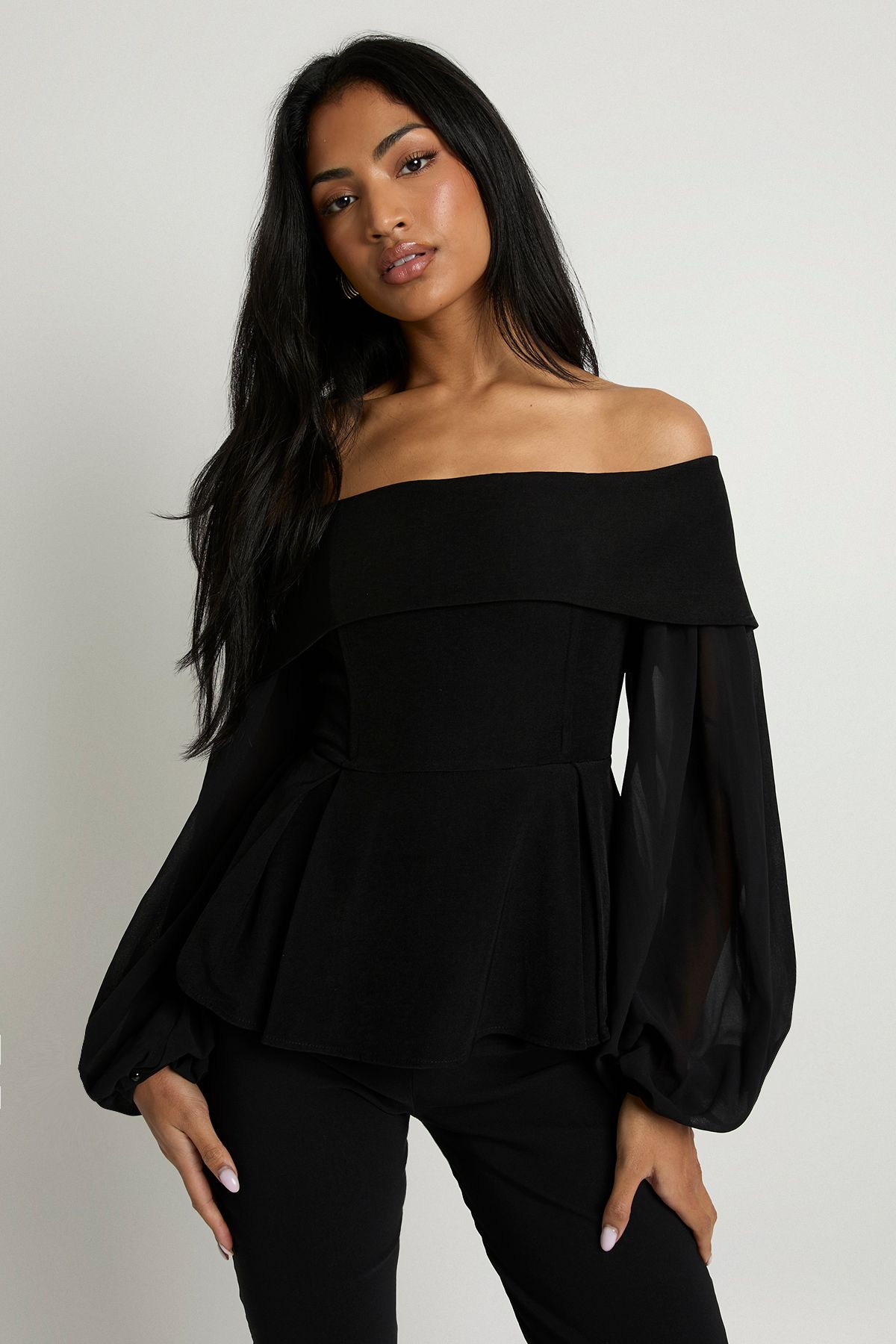 Chiffon Crepe Bardot Blouse
