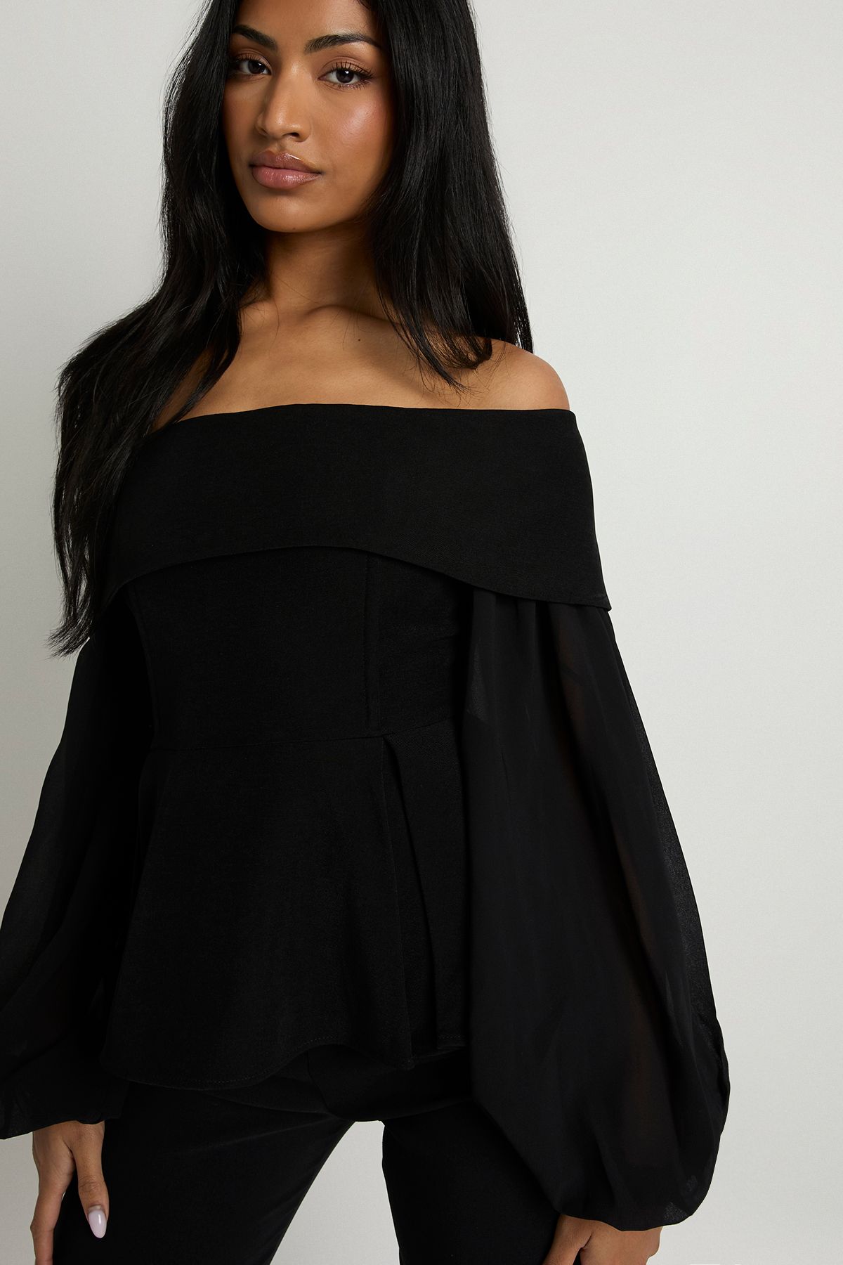 Chiffon Crepe Bardot Blouse - Image 4