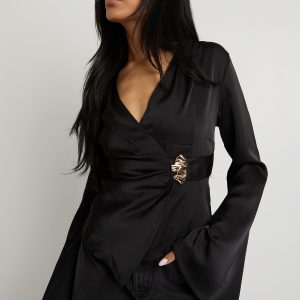 Gold Trim Satin Long Sleeve Top