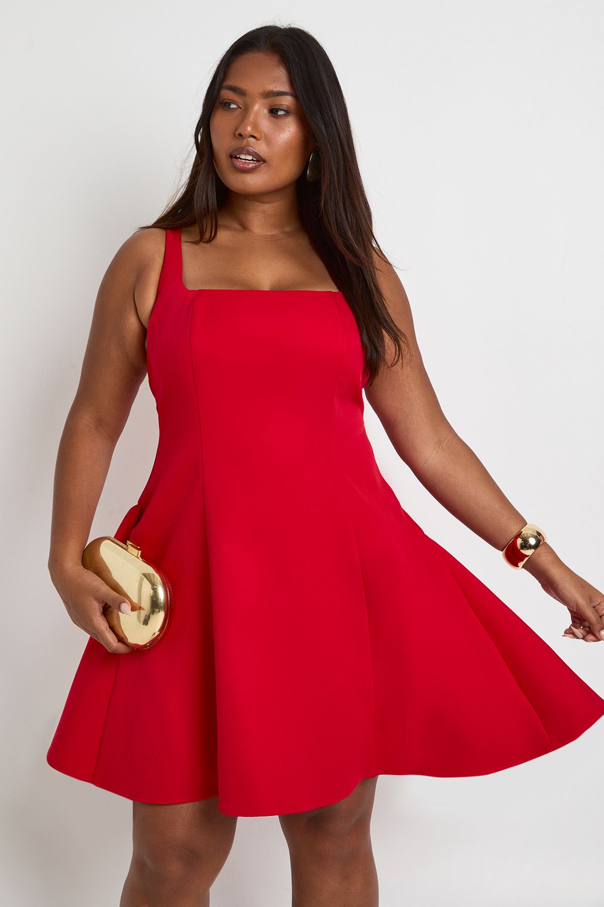 Plus Ruched Bandeau Puffball Skater Dress