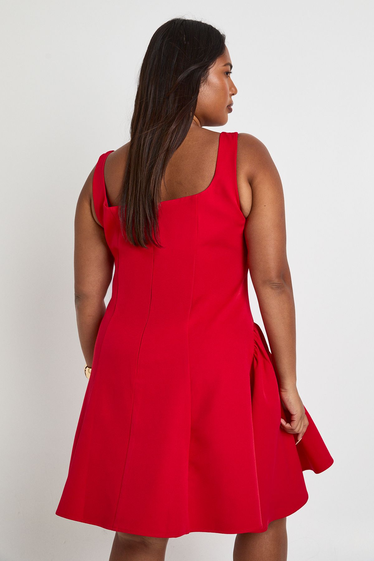 Plus Ruched Bandeau Puffball Skater Dress - Image 2