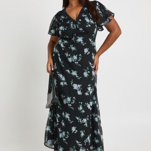 Plus Floral Lace Trim Midaxi Dress