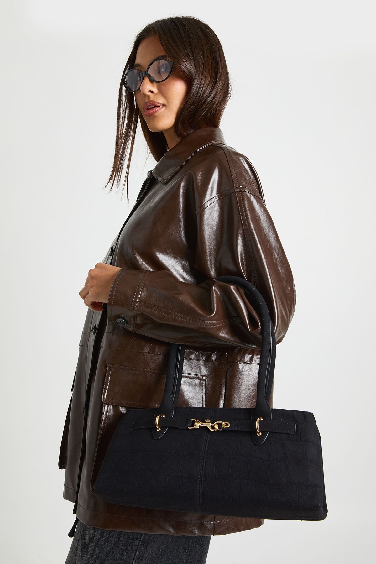 Croc Buckle Detail Shoulder Bag