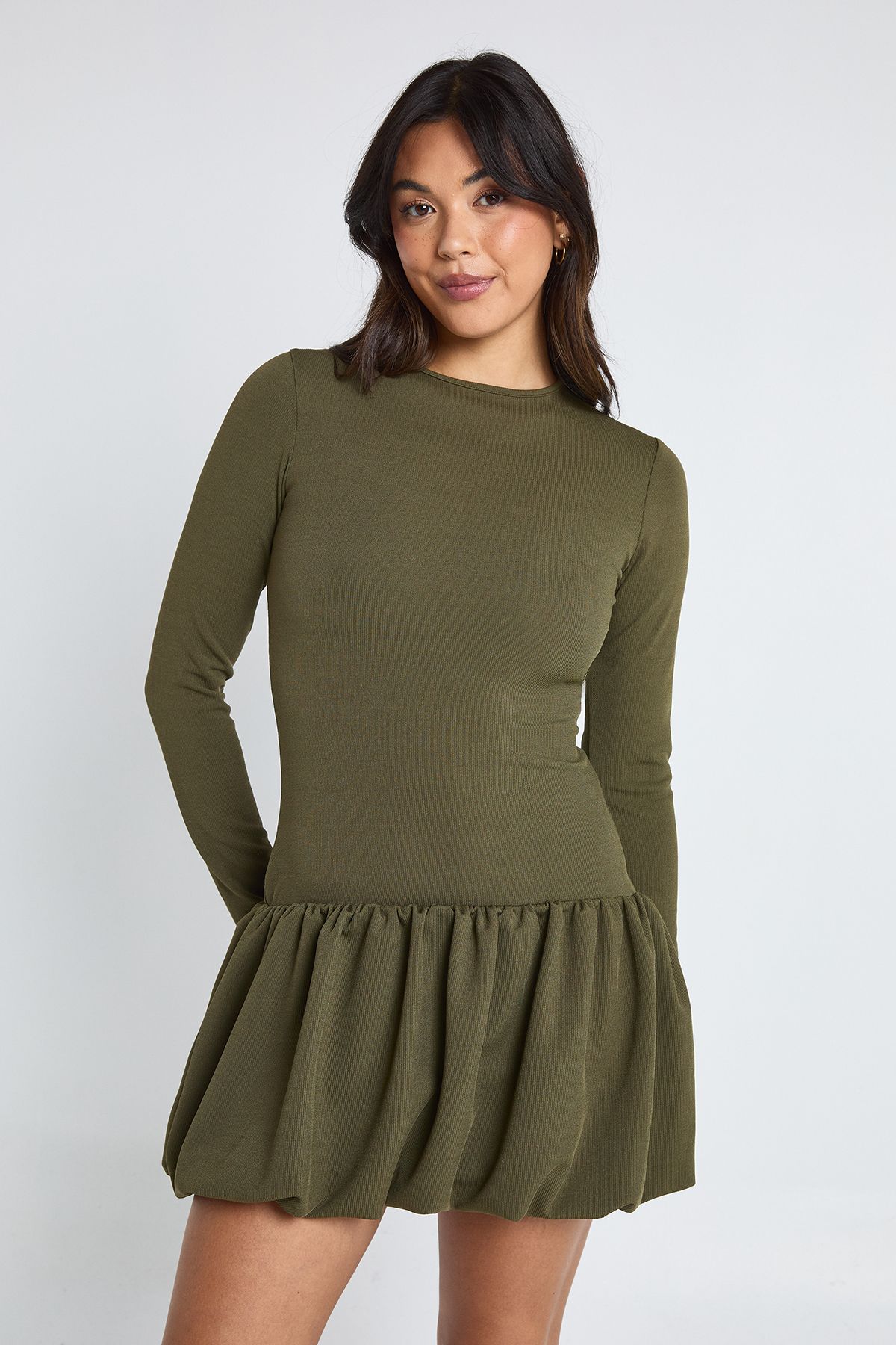 Rib Puffball Mini Dress