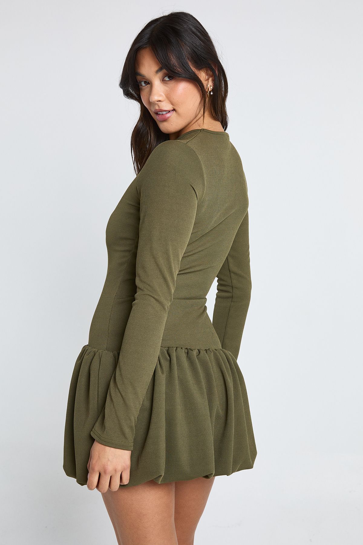 Rib Puffball Mini Dress - Image 2