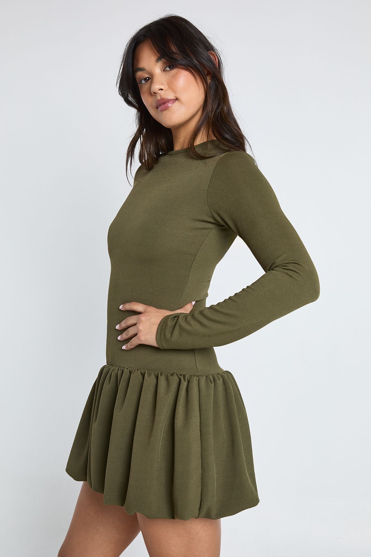 Rib Puffball Mini Dress - Image 3
