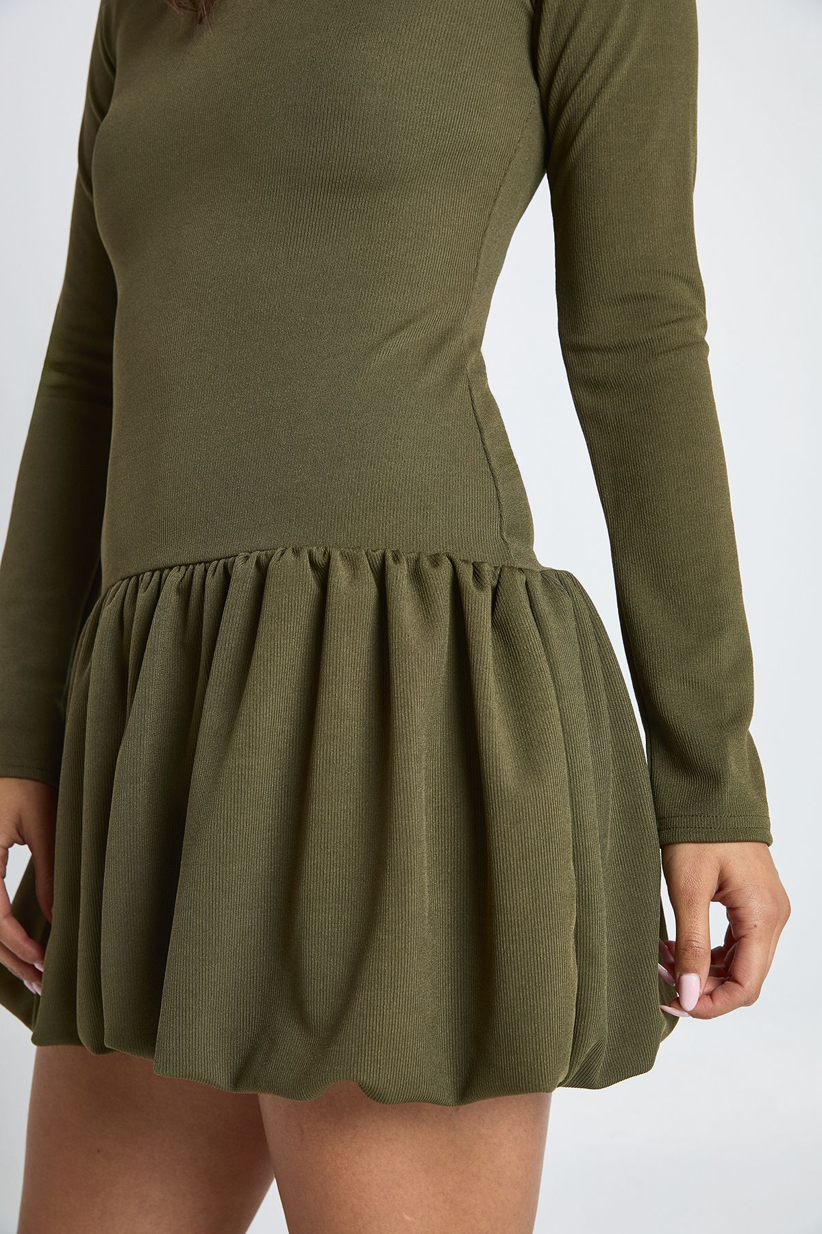 Rib Puffball Mini Dress - Image 4