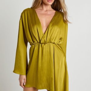 Textured Satin Draped Wrap Mini Dress