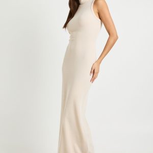 Ribbed Sleeveless High Neck Maxi Dress