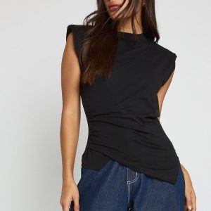 Cap Sleeve Cinched Wrap Detail T-Shirt
