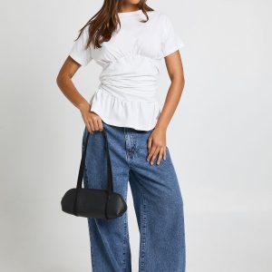 Jersey Ruched Waist Frill Hem T-shirt