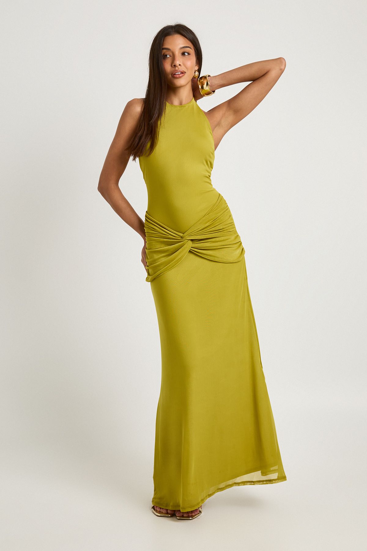 High Neck Wrap Drape Column Maxi Dress - Image 3