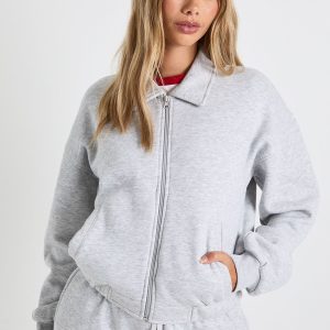 Zip Through Collared Bomber Sweatshirt