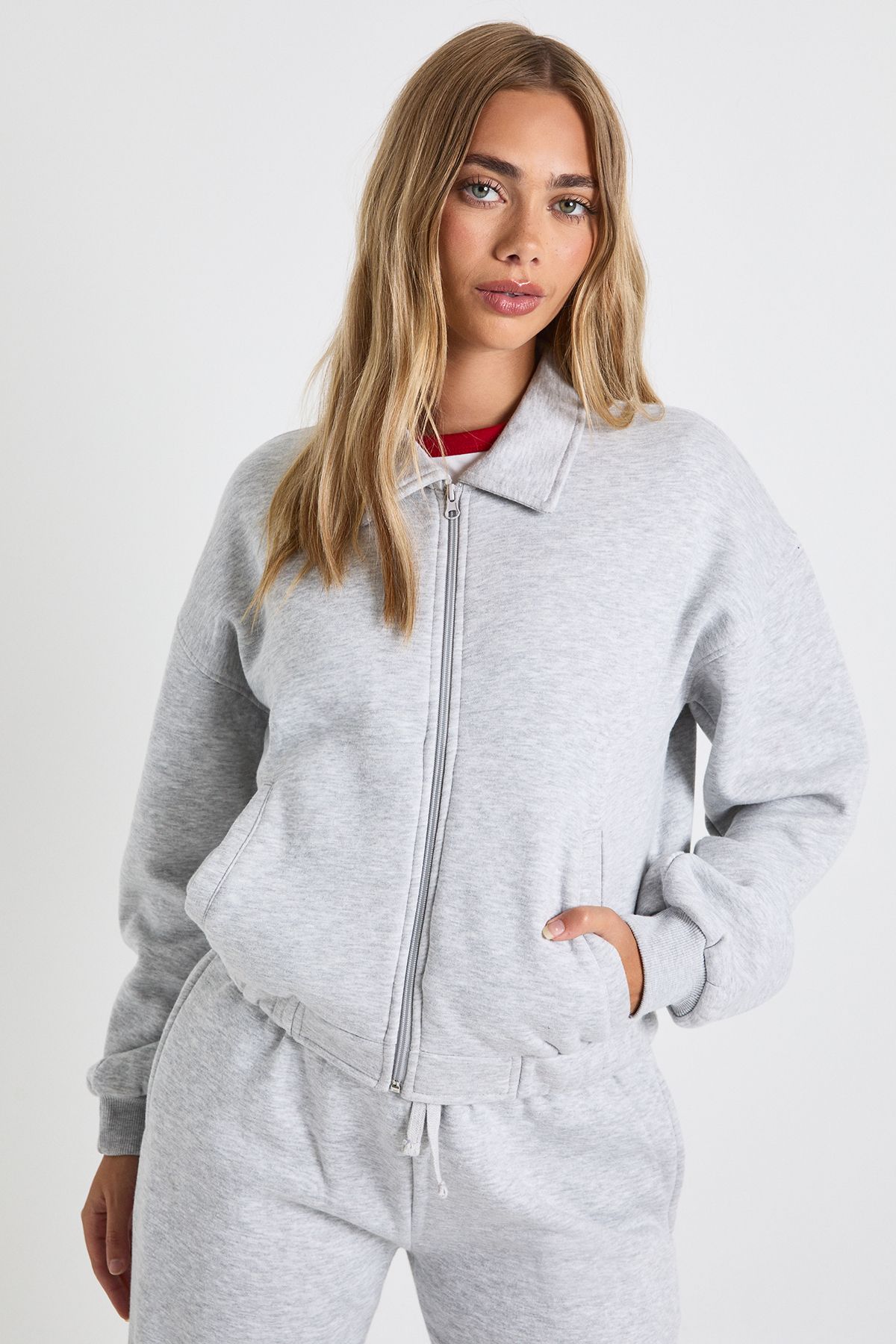 Zip Through Collared Bomber Sweatshirt