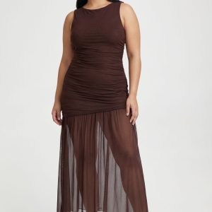 Plus Ruched Waist Sheer Skirt Maxi Dress