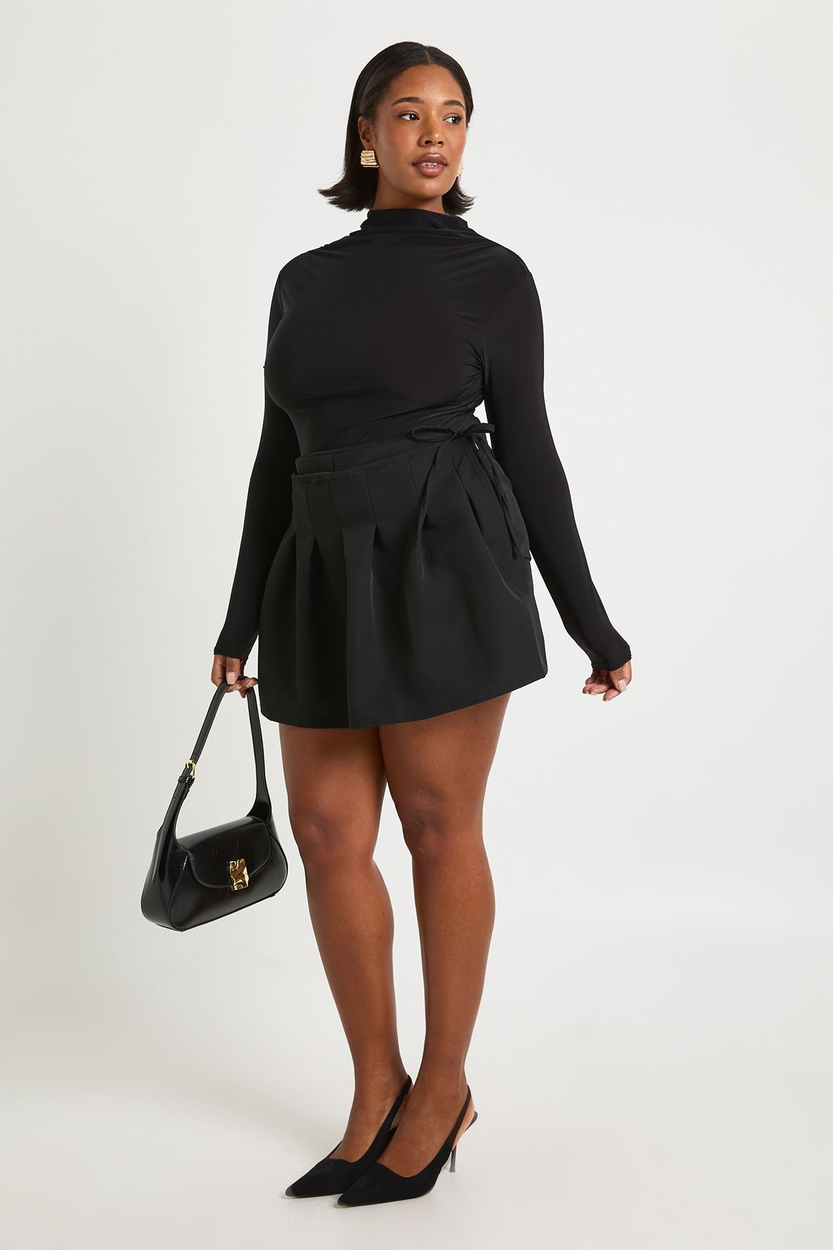 Plus Woven Pleated Wrap Skort