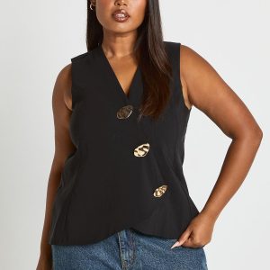 Plus Gold Button Trim Waistcoat