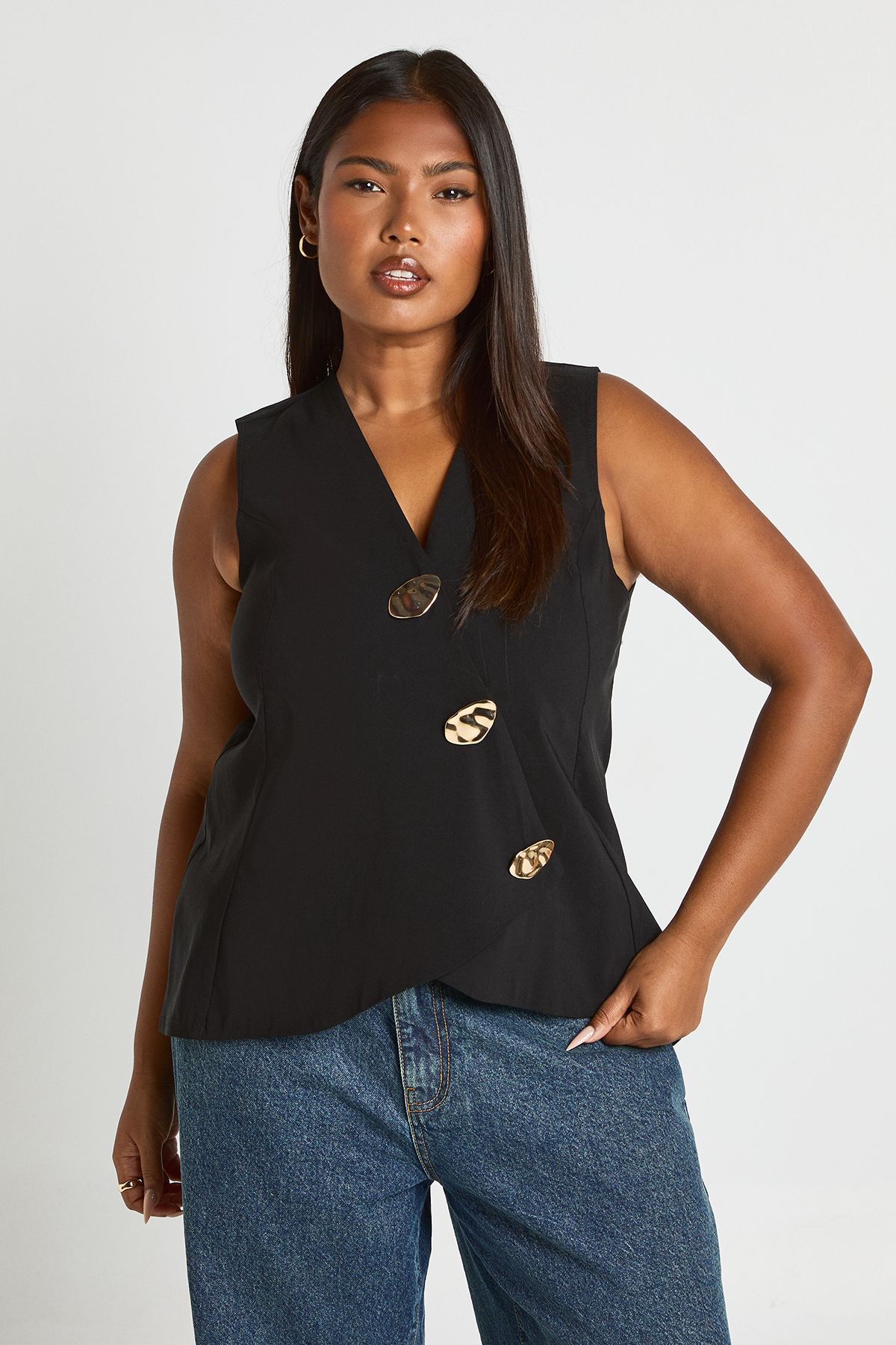 Plus Gold Button Trim Waistcoat