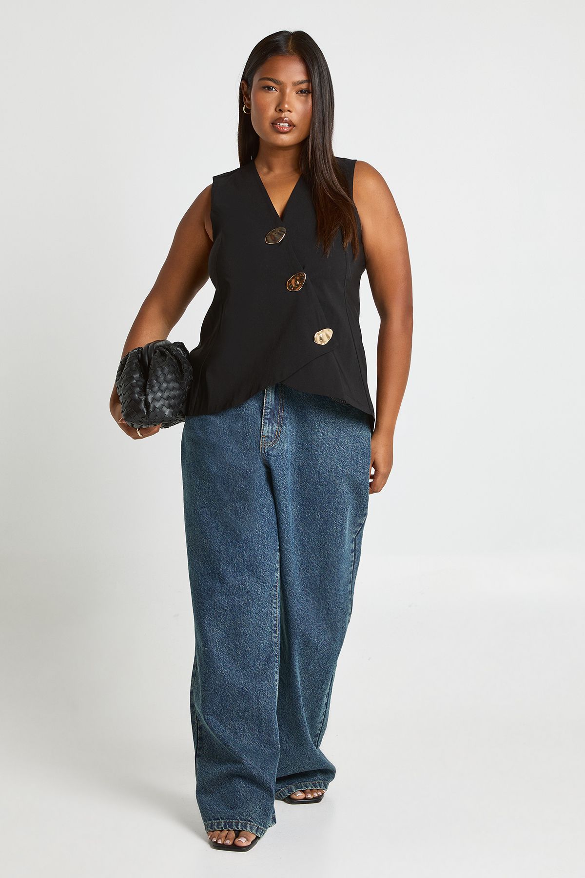 Plus Gold Button Trim Waistcoat - Image 3
