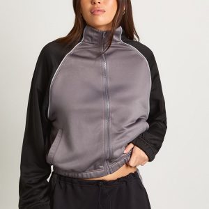 Tricot Contrast Panelled Track Jacket