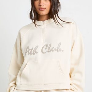 Ath Club Towelling Applique Quarter Zip Sweatshirt