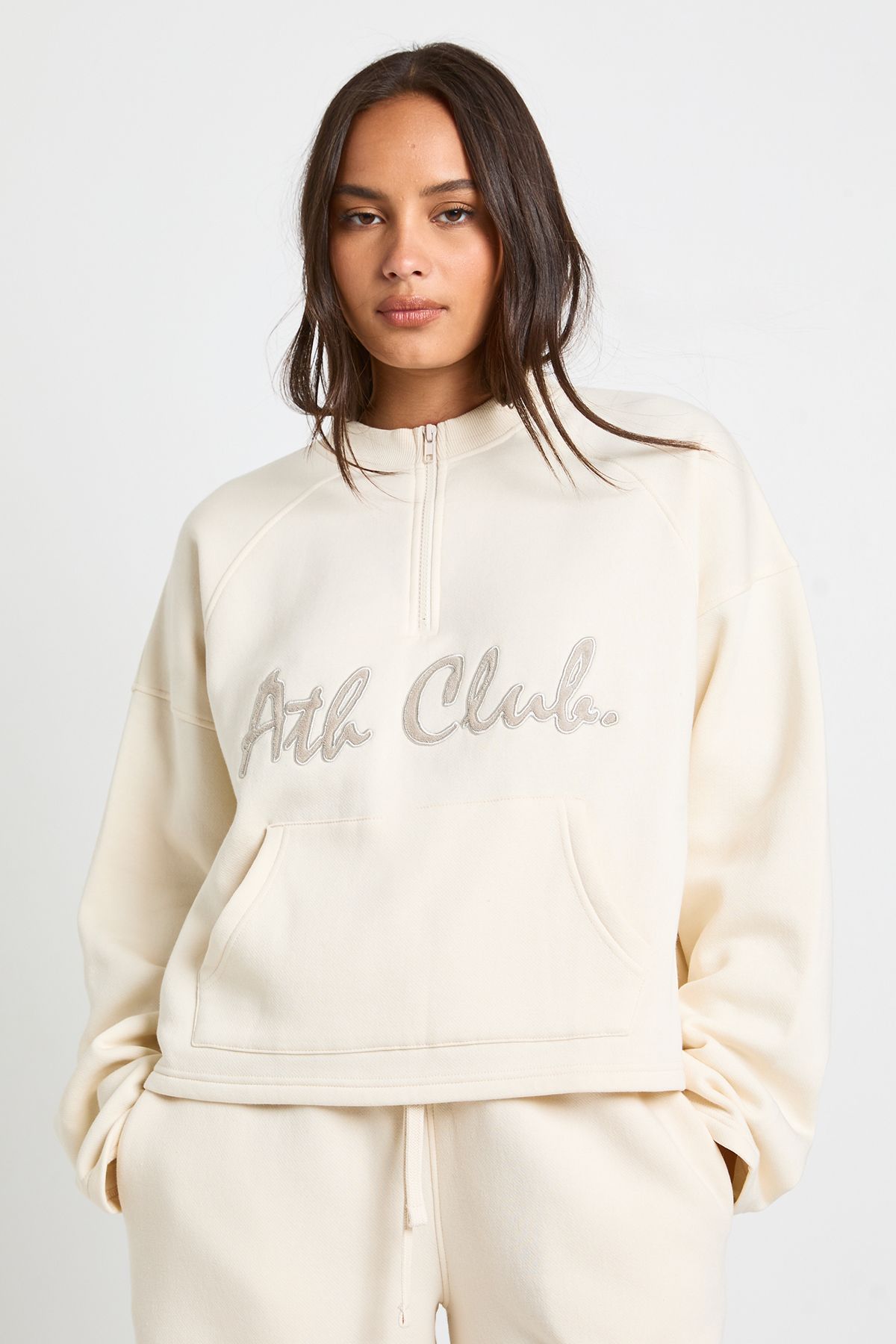 Ath Club Towelling Applique Quarter Zip Sweatshirt