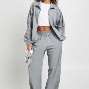 Contrast Piping Nylon Zip Through Track Jacket
