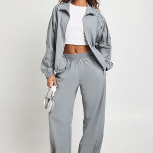 Side Stripe Piping Nylon Wide Leg Jogger