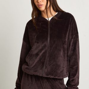 Velour Zip Through Bomber Jacket