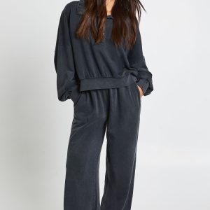 Acid Wash Funnel Neck Straight Leg Tracksuit