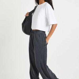 Washed Studded Double Track Straight Leg Joggers