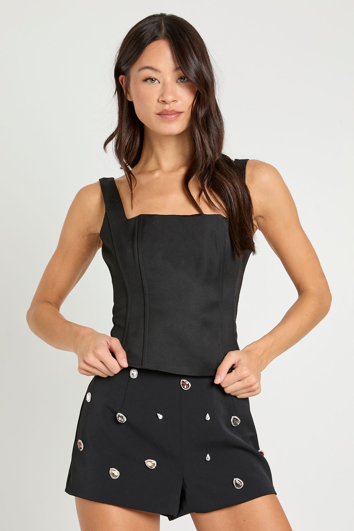 Tall Diamante Trim Crepe Micro Short - Image 3
