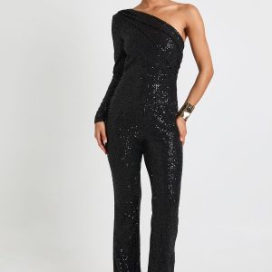 Asymmetric Sequin Wide Leg Jumpsuit