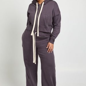 Plus Contrast Drawcord Boxy Crop Hoodie