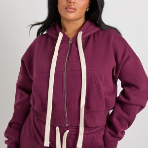 Plus Contrast Drawcord Boxy Crop Hoodie