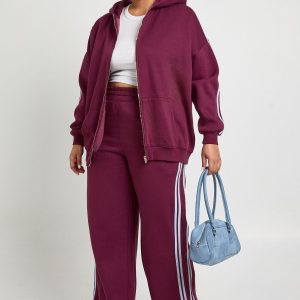 Plus Side Stripe Oversized Zip Up Hoodie