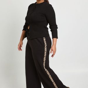 Plus Side Stripe Leopard Print Wide Leg Joggers