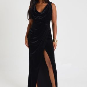 Velvet Ruched Wrap Maxi Dress