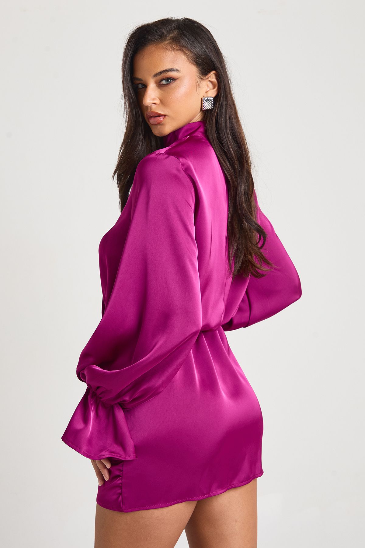 Satin Blouson Wrap Dress - Image 2