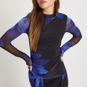 High Neck Printed Floral Wrap Mini Dress